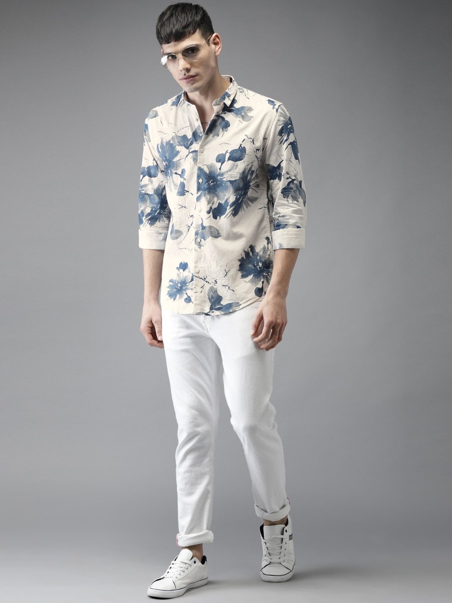 Bene Kleed Cream Slim Fit Floral Print Shirt