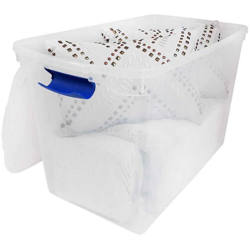 Homz Heavy Duty Modular Stackable Storage Tote Containers with Latching Lids, 15.5 Quart Capacity, Clear, 4 Pack