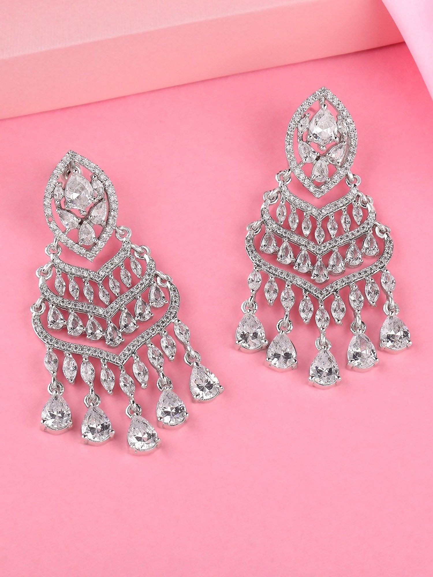 Estele Rhodium-Plated CZ Scintillate Chandelier Earrings
