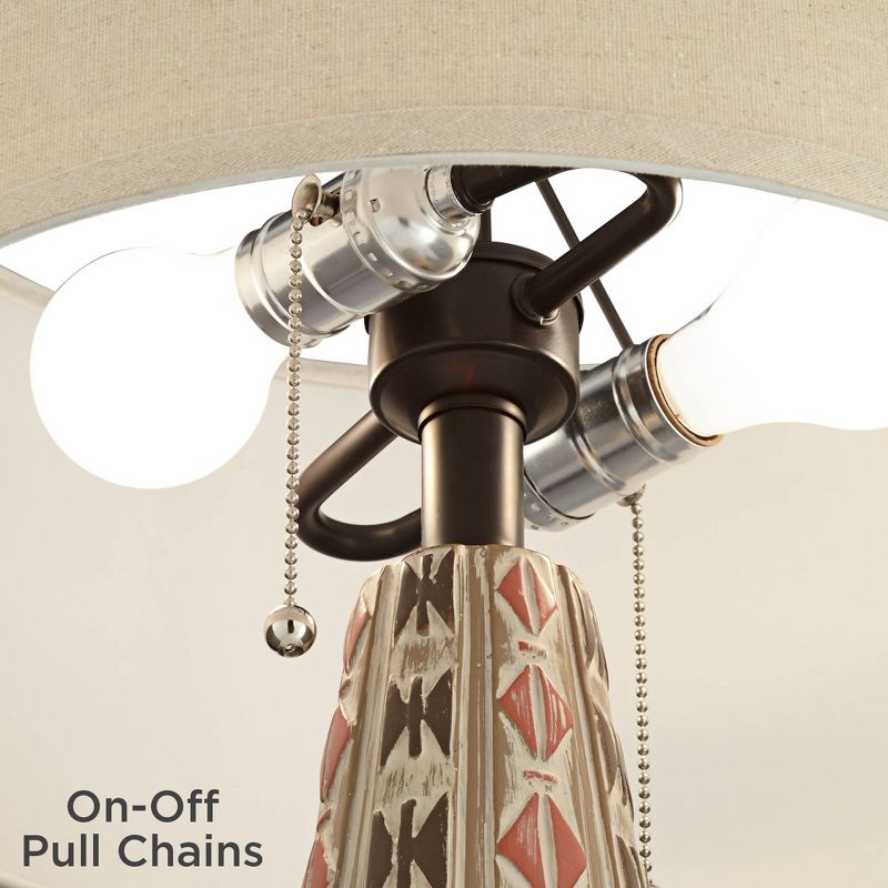 John Timberland Table Lamps Set of 2 with USB Port Southwest Style Tapering Column Oatmeal Fabric Drum Shade Living Room Bedroom