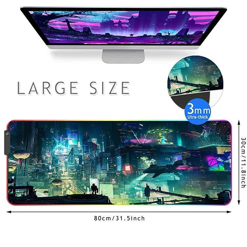 Led Gaming Mouse Pad Oversized Glowing Mat Colorful Soft Mat for Mice Computer Keyboard with NonSlip Rubber Base WaterResistant