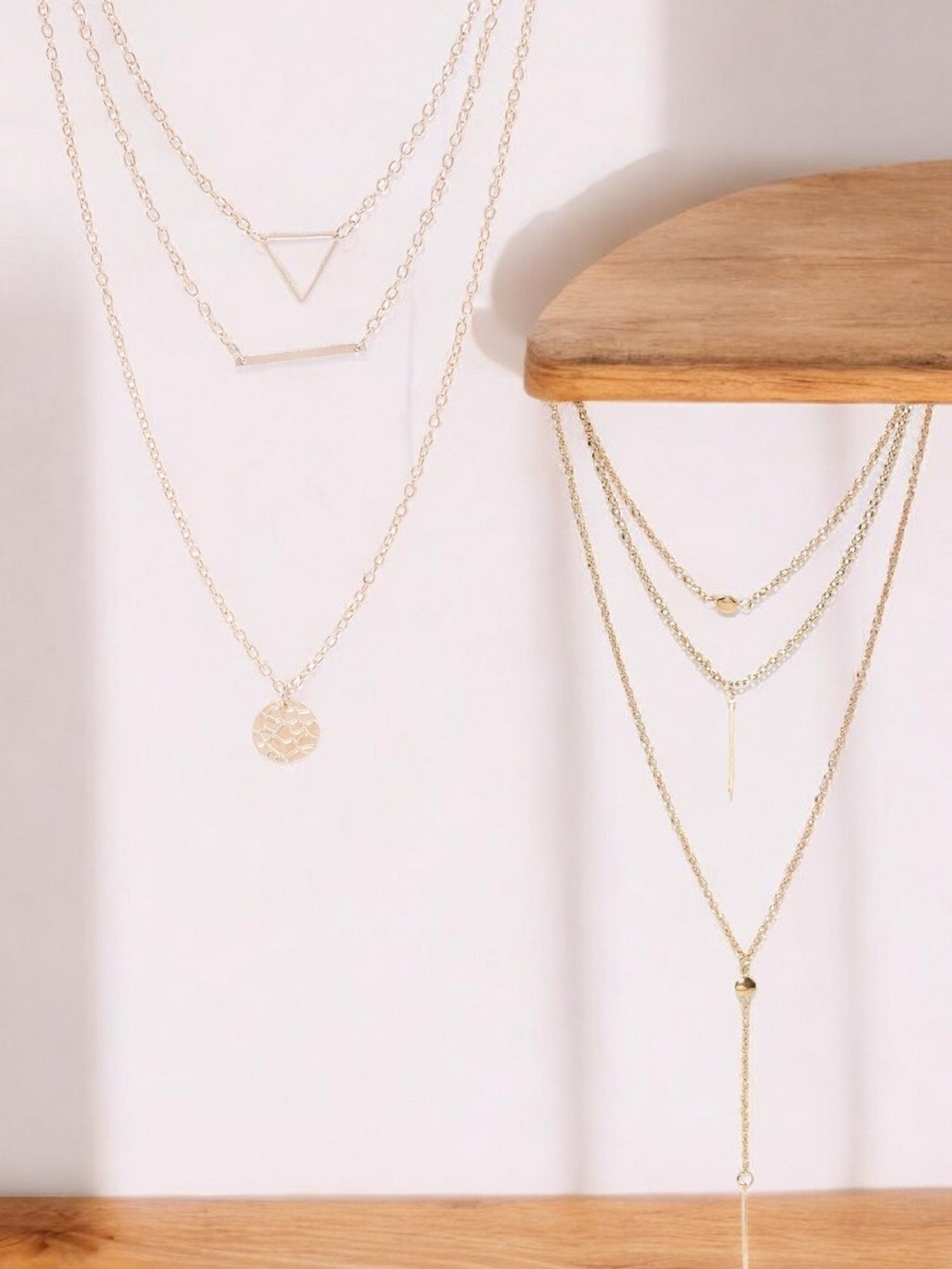 OOMPH Gold Tone Metal Multi Layered MultiStrand Delicate Fashion Necklace Pack of 2