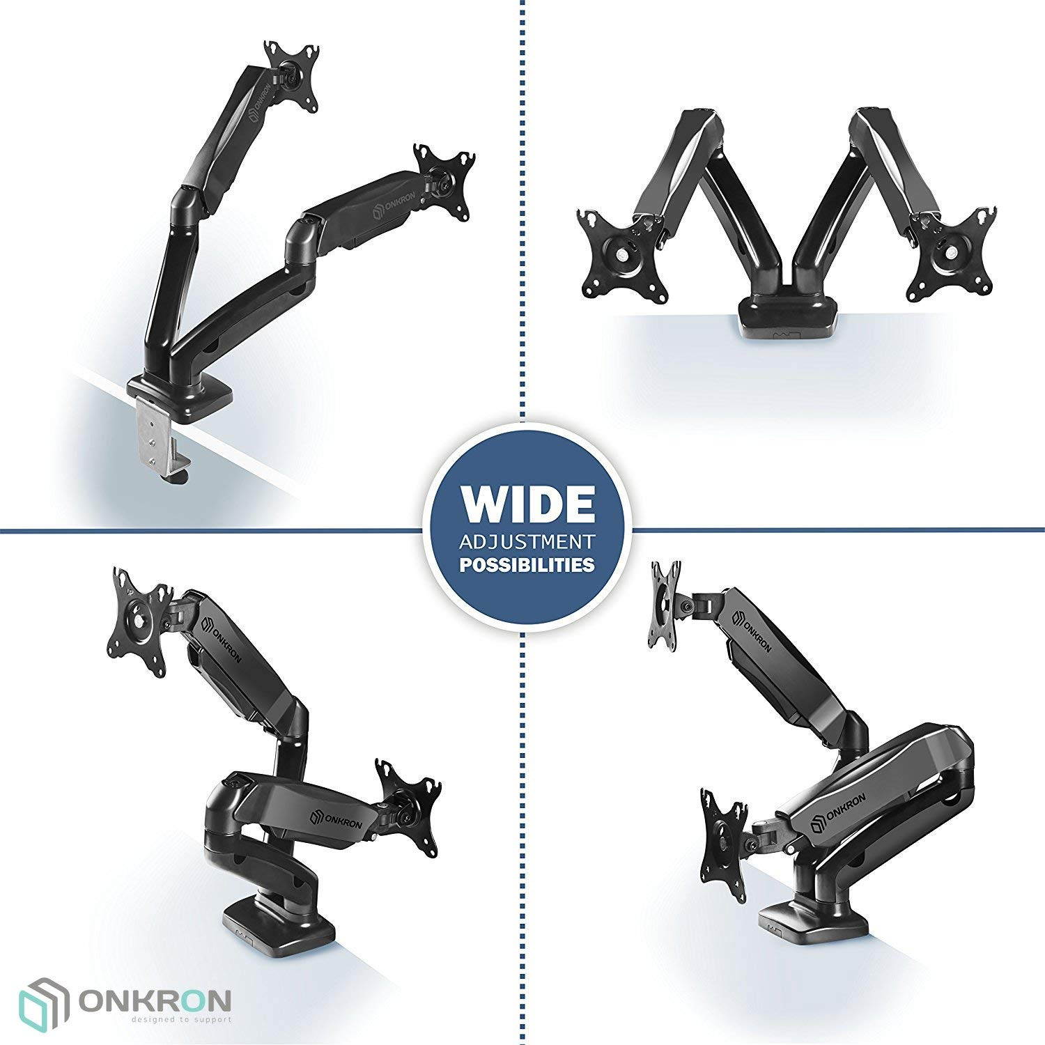 ONKRON Dual Monitor Desk Mount for 13 to 27-Inch LCD LED Computer TV Screens up to 14.3 lbs G160