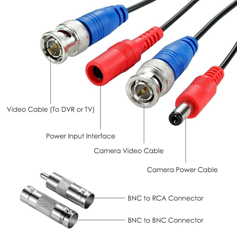 2 10M 33ft Allinone BNC Video Power Cables BNC Extension CCTV Cord for Security Camera dvr Wire System 2 Pack Black with BNC RCA Connector