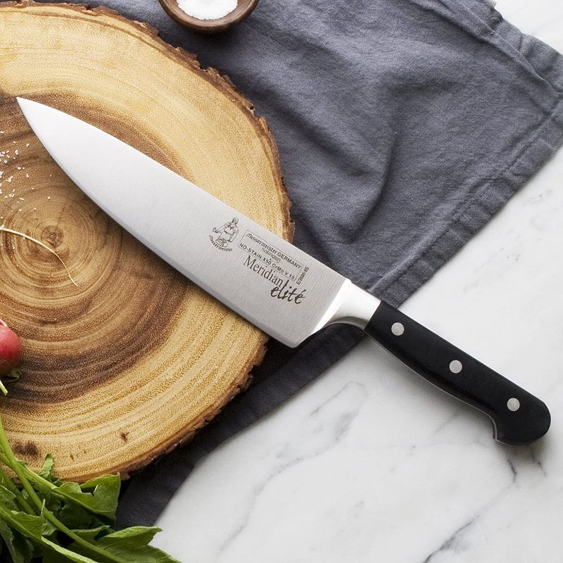 Messermeister Meridian Elite Stealth Professional 8 Inch Extra Sharp Stainless Steel German Chef's Kitchen Knife