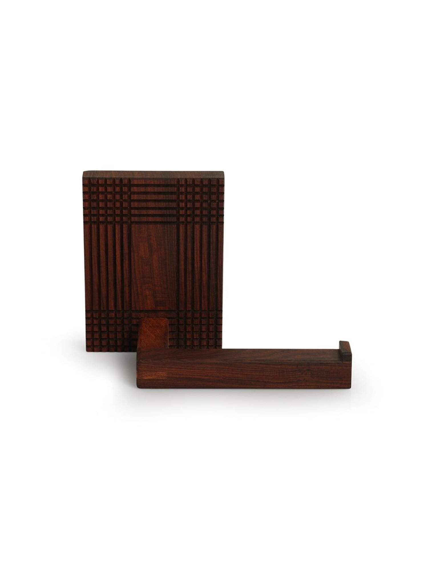 ExclusiveLane Brown Sheesham Wood Checkered Frame Handcrafted Tissue Roll Holder