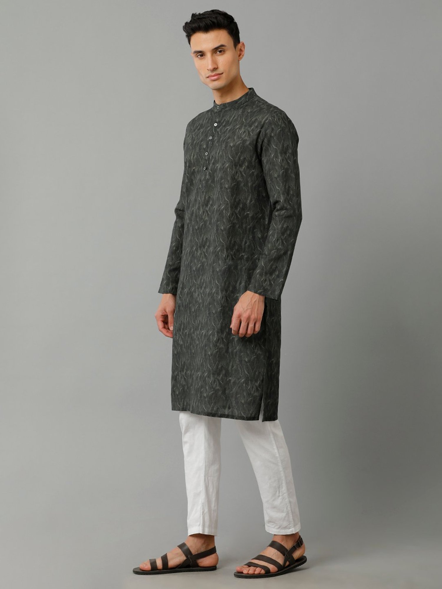 Linen Club Black Printed Linen Kurta