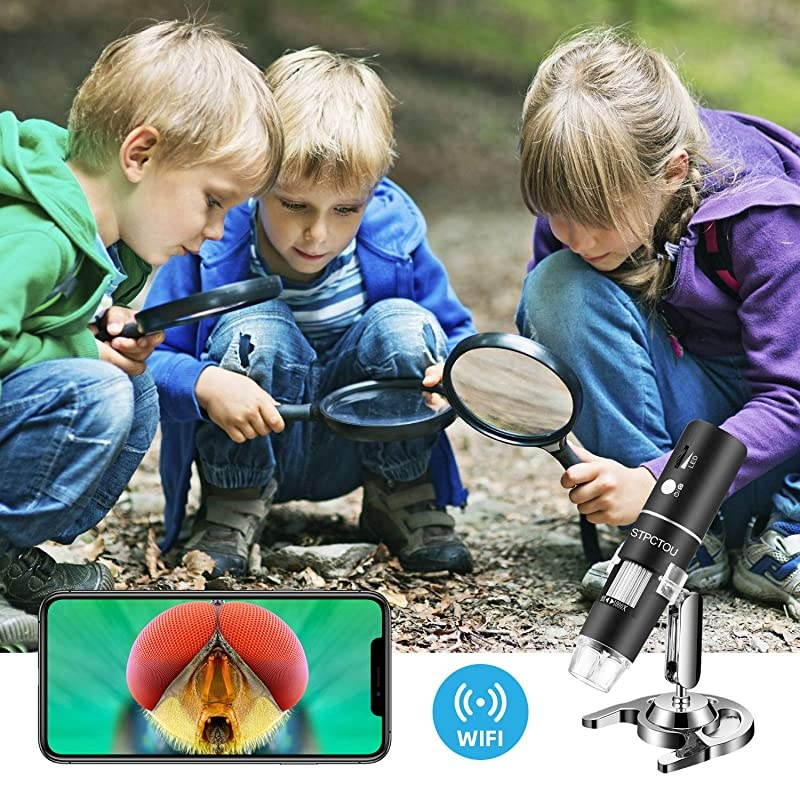 Wireless Digital Microscope 50X-1000X 1080P Handheld Portable Mini WiFi USB Microscope Camera with 8 LED Lights for iPhone/iPad/Smartphone/Tablet/PC