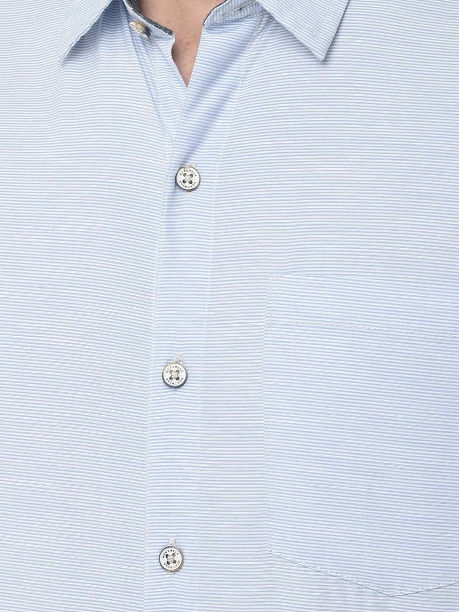 NUMERO UNO Light Blue Slim Fit Striped Shirt