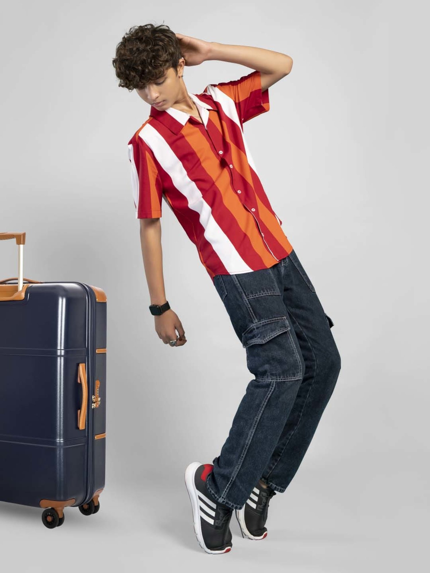 TeenTrums Kids Red & White Cotton Striped Shirt