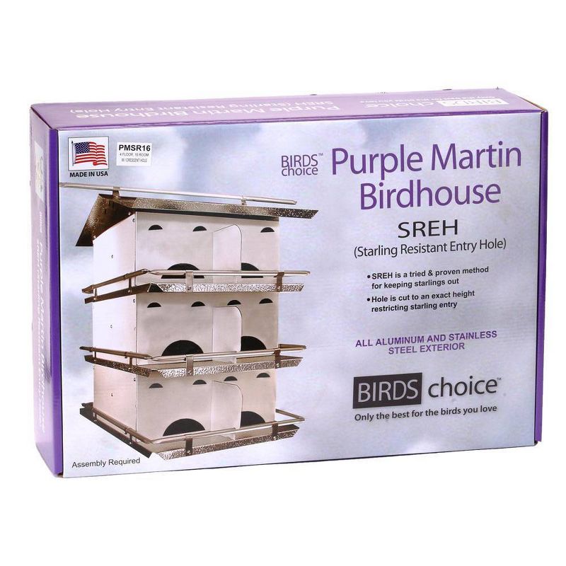 Birds Choice 16 Room Purple Martin Birdhouse White/Silver
