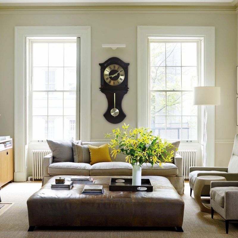 Bedford Clock Collection 27.5 Inch Wall Clock with Pendulum and Chimes in Brown