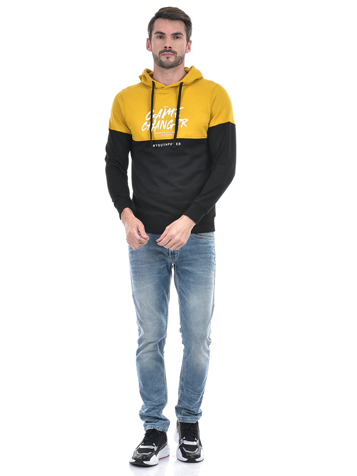 Integriti Mustard & Black Regular Fit Hooded Sweatshirt