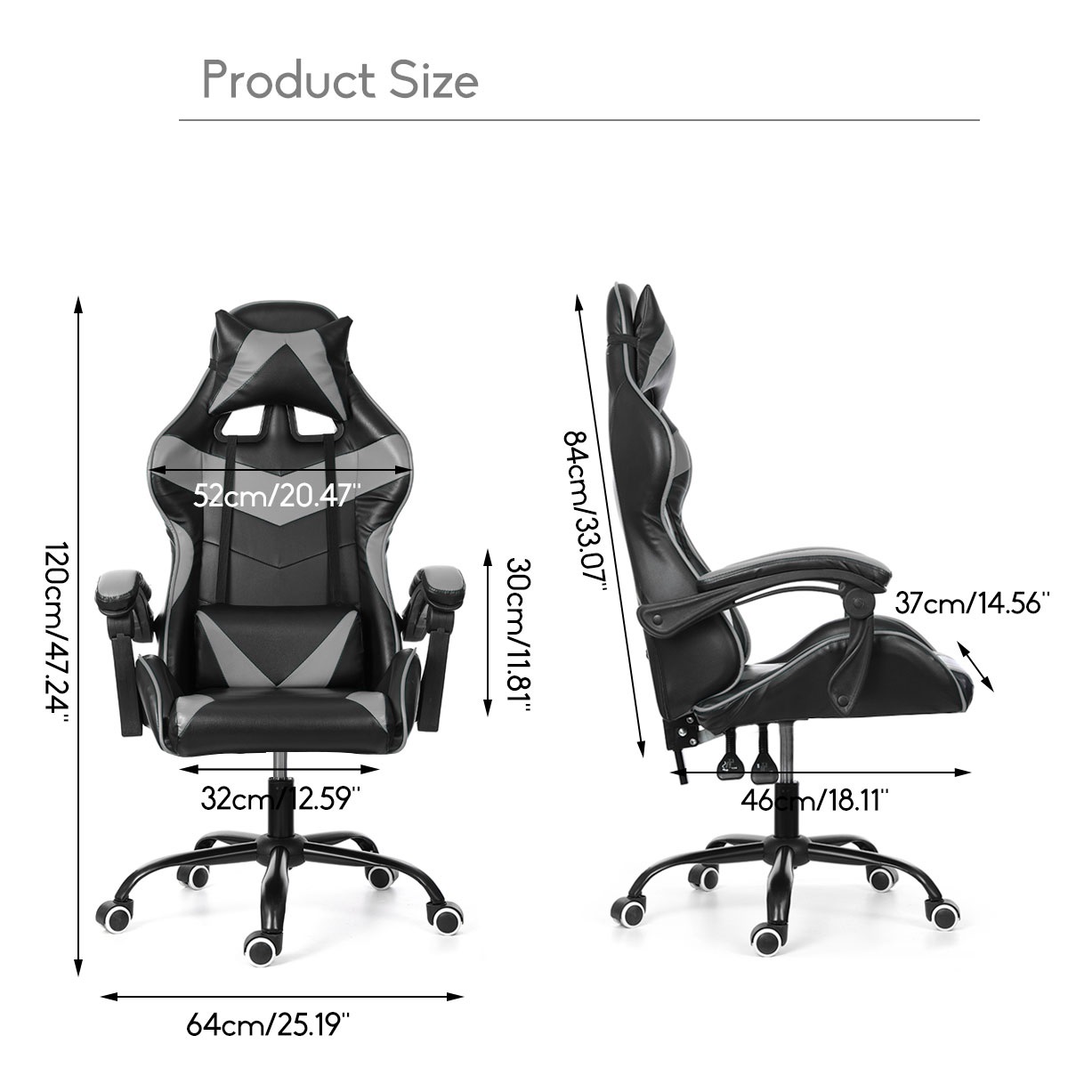 Executive Office Chair Racing Gaming Chair Leather Computer Recliner Swivel Lift