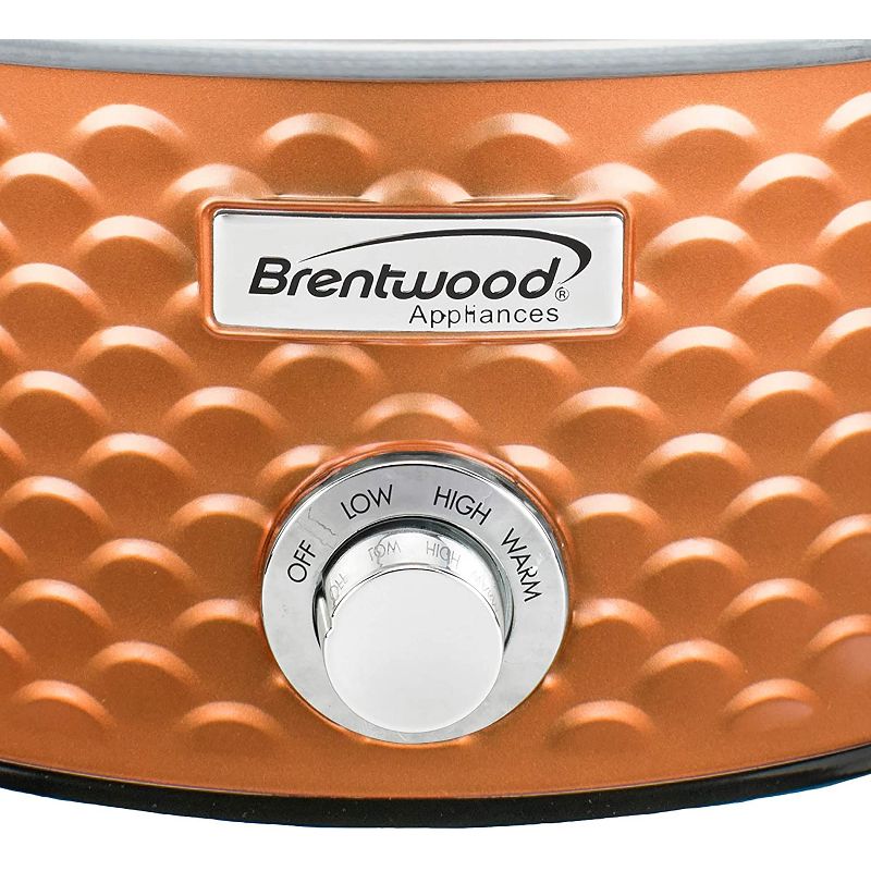 Brentwood SC-140C 220 Watt 4.5 Quart Adjustable Temperature Kitchen Slow Cooker Pot with Clear Glass Lid, Scalloped Copper