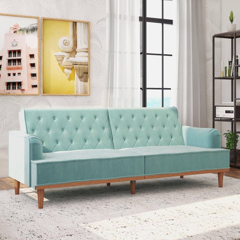 Stella Vintage Convertible Sofa Bed Futon Teal Velvet - Mr. Kate