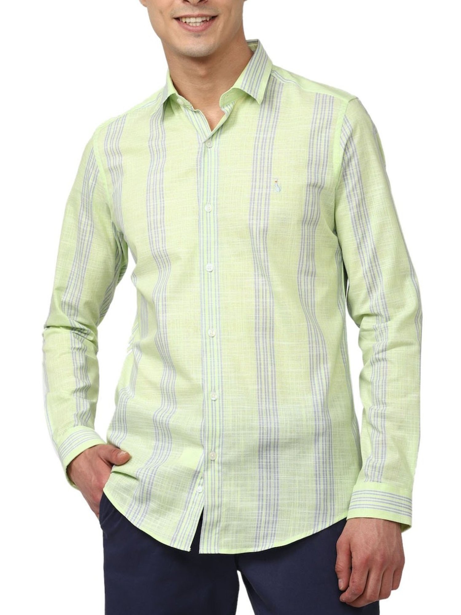 Simon Carter London Green Stripes Slim Fit Shirt