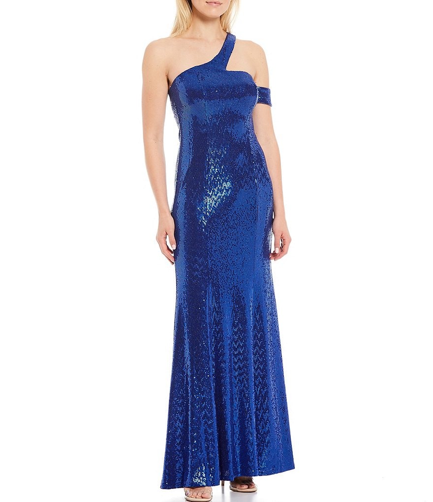 Aidan Aidan Mattox One Shoulder Stretch Sequin Gown