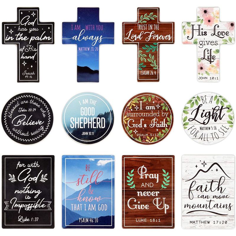 Faithful Finds 12-Pack Inspirational Refrigerator Magnets with Bible Verses, Scripture (3 Sizes)