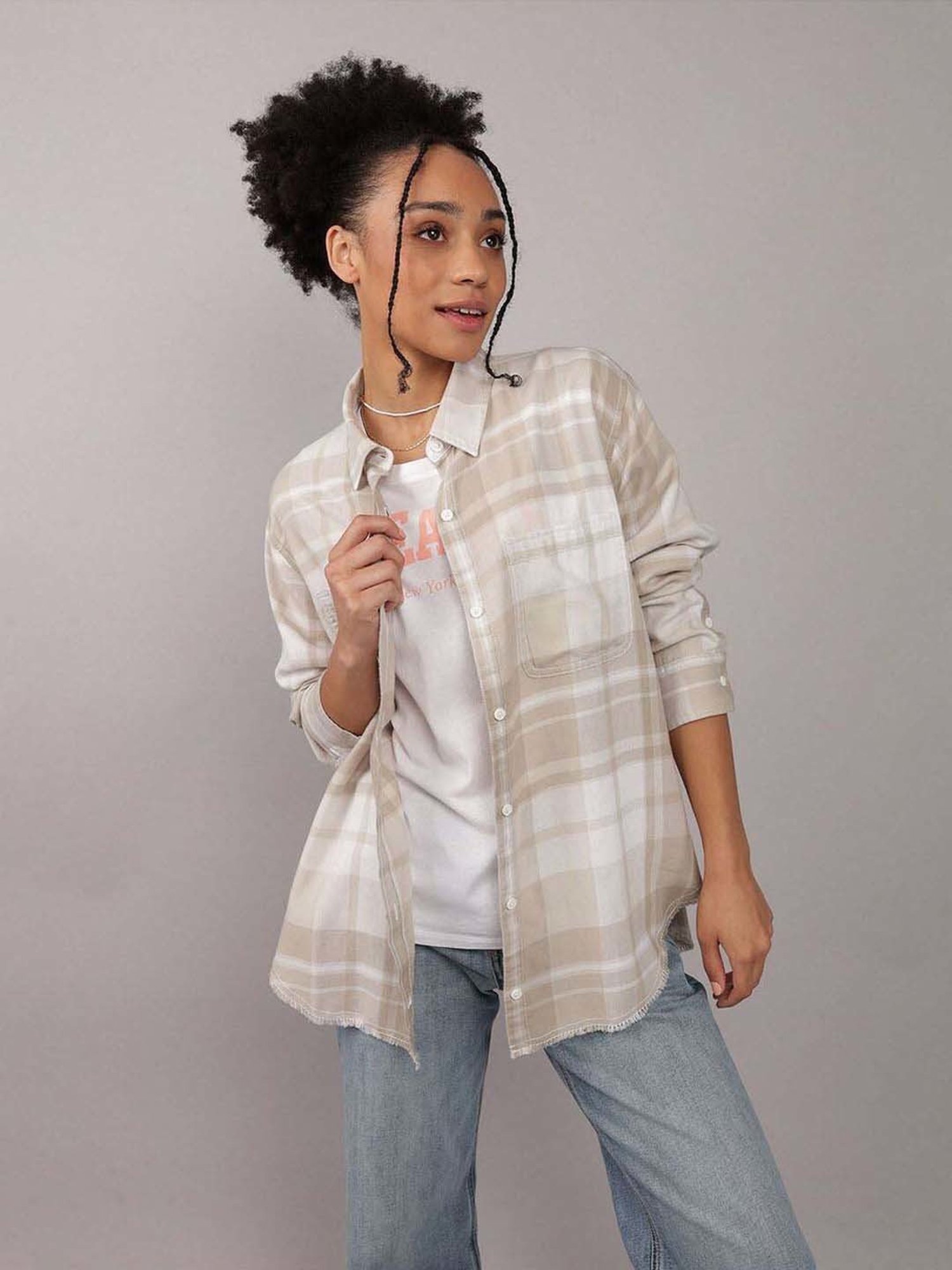 American Eagle Outfitters Beige Chequered Shirt
