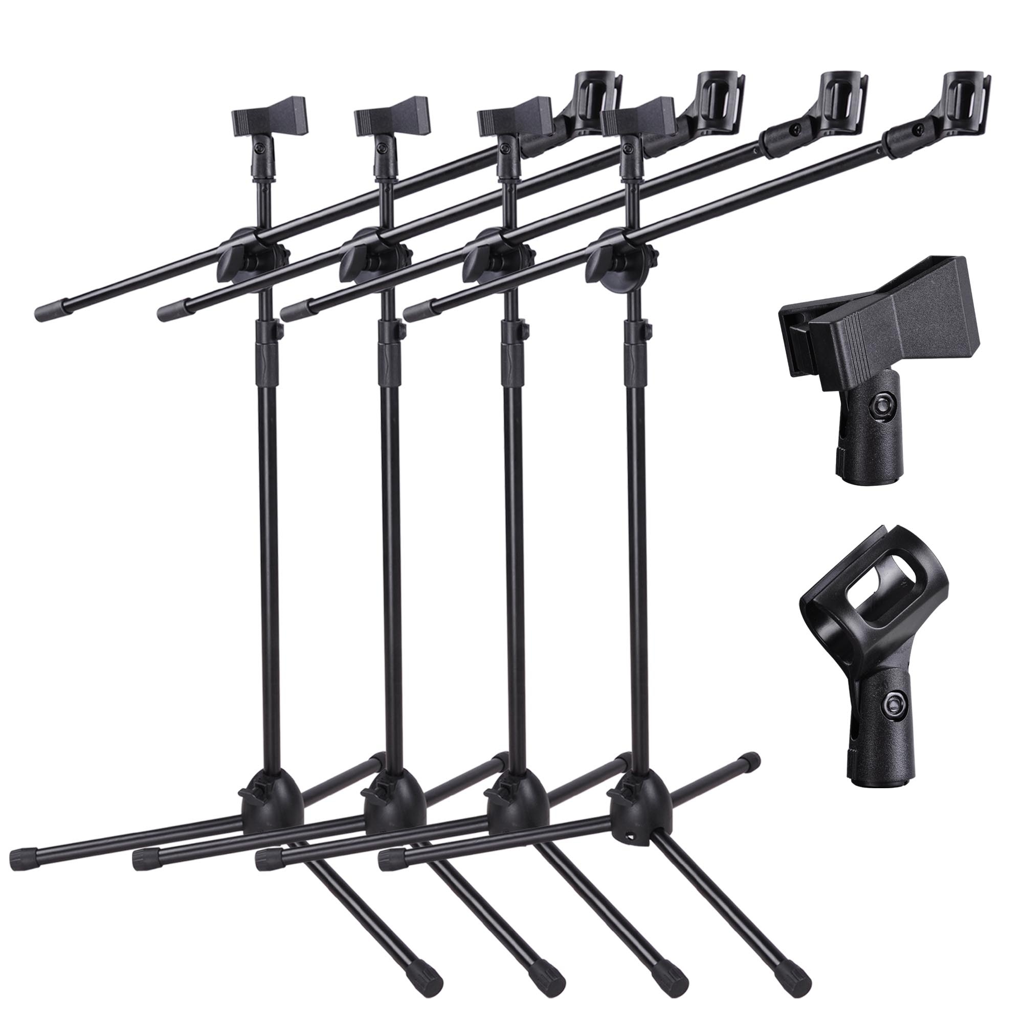 4pcs 360-degree Rotating Microphone Stand Dual Mic Clip Boom Arm Foldable Tripod