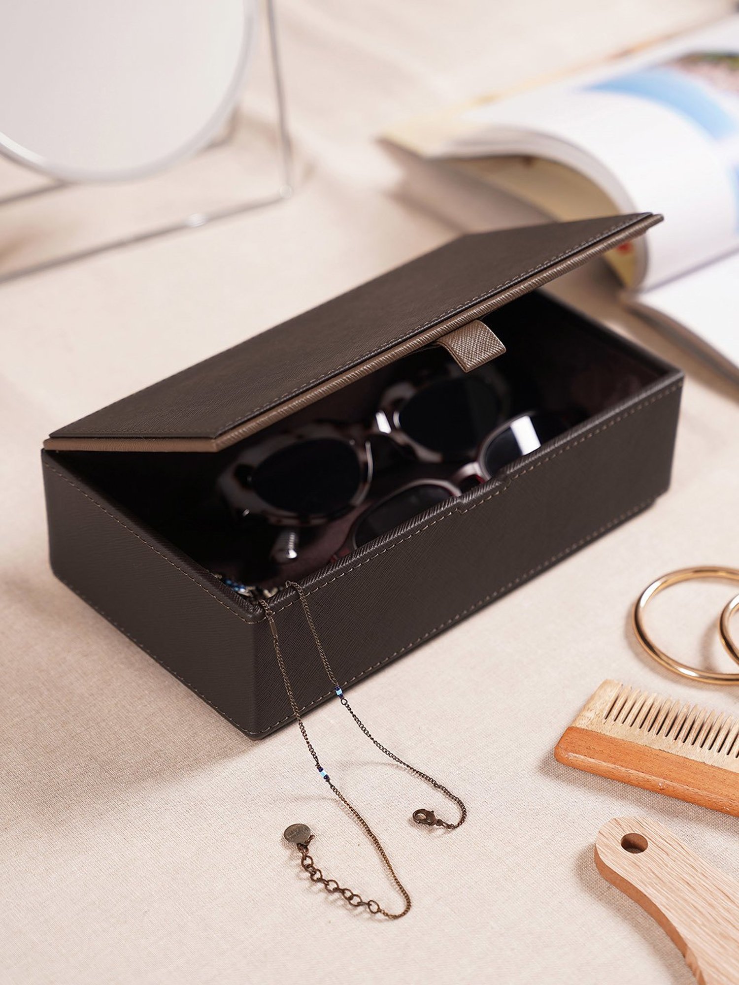 Pure Home and Living Brown Leather Solid Storage Boxes