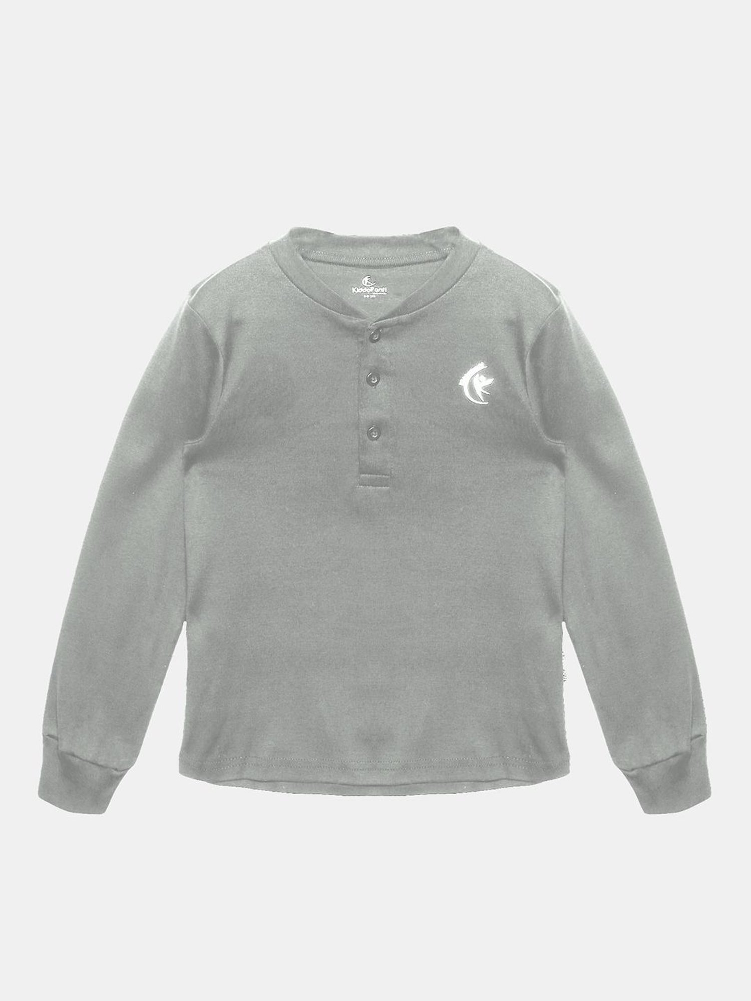 Kiddopanti Unisex Light Grey Solid Full Sleeves T-Shirt