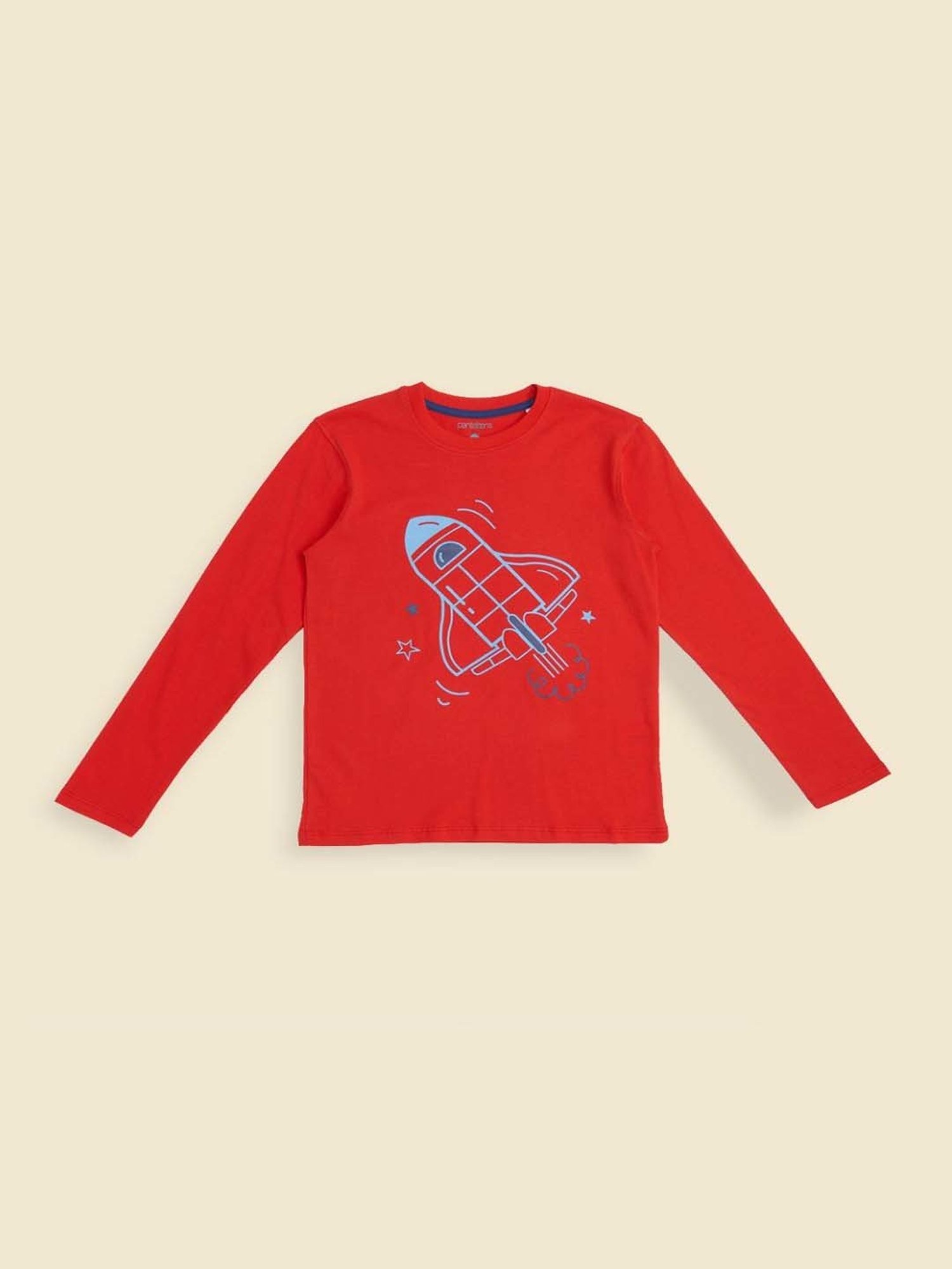 Pantaloons Junior Boys Red Cotton Printed Full Sleeves T-Shirt Set