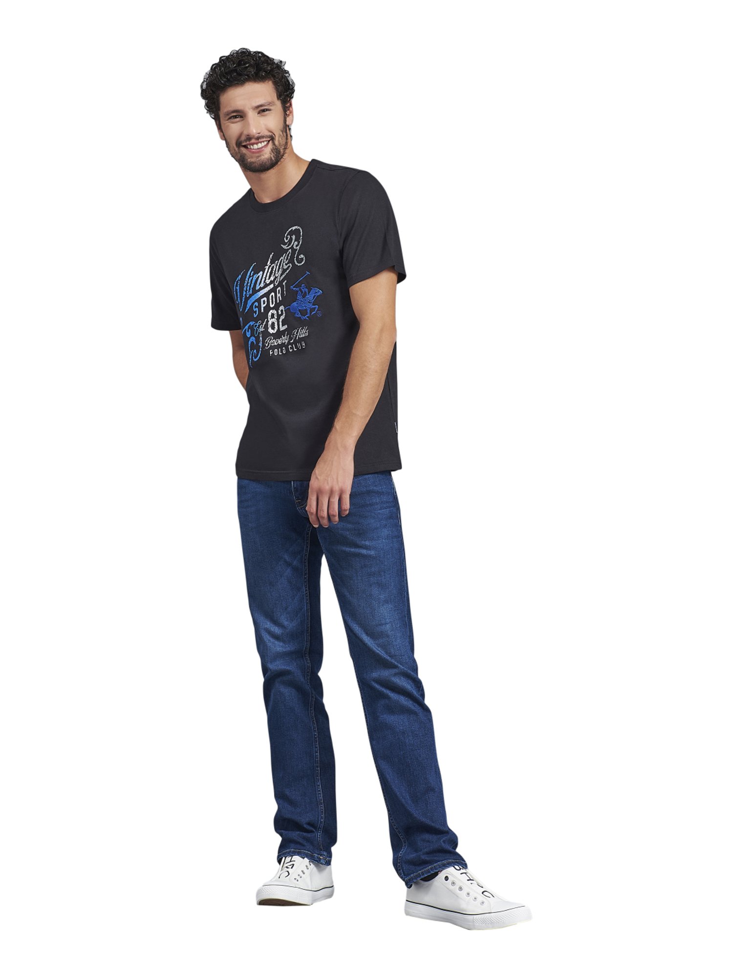 Beverly Hills Polo Club Black Cotton Regular Fit Printed T-Shirt