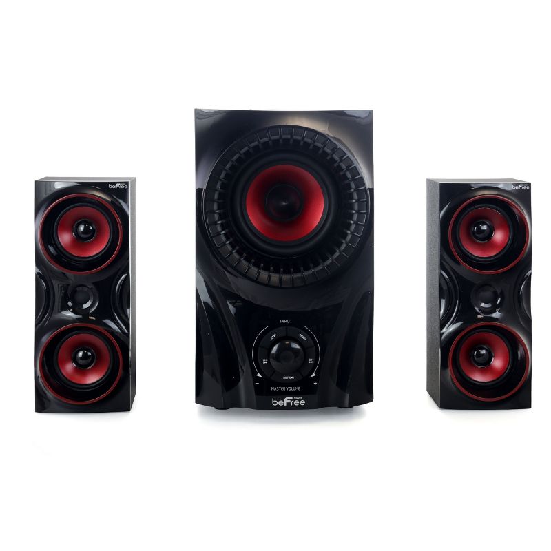 beFree Sound 2.1 Channel Bluetooth Surround Sound Speaker System in Red