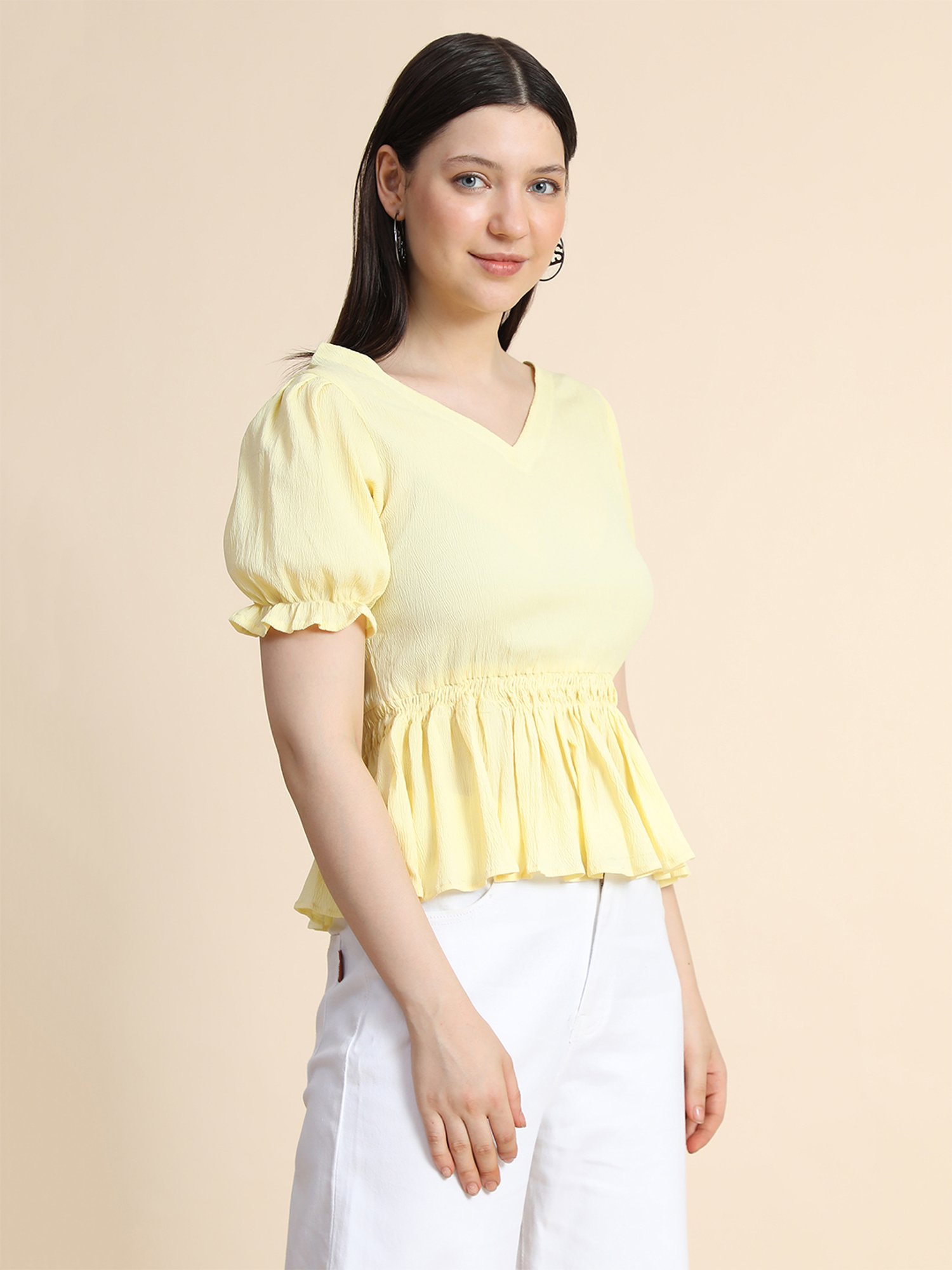 KERI PERRY Yellow Cotton Regular Fit Top