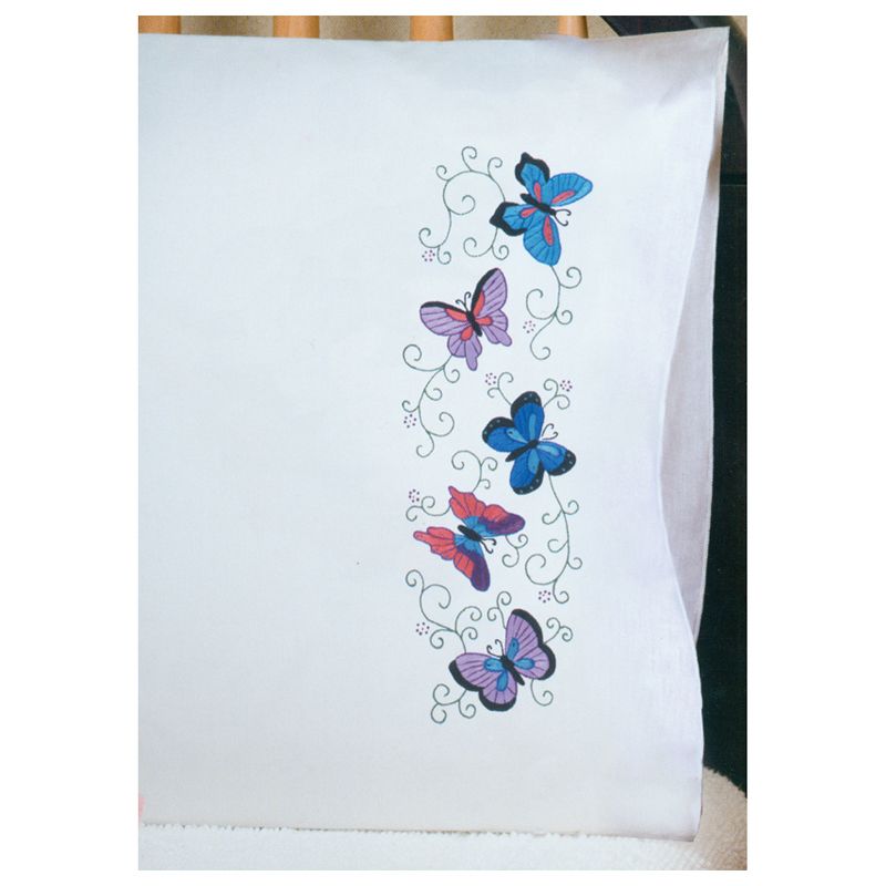 Tobin Stamped For Embroidery Pillowcase Pair 20"X30"-Butterflies