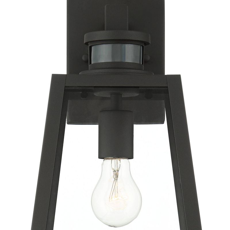 John Timberland Modern Industrial Outdoor Wall Light Fixture Black 14 3/4" Clear Glass Dusk to Dawn Motion Sensor for Porch Patio