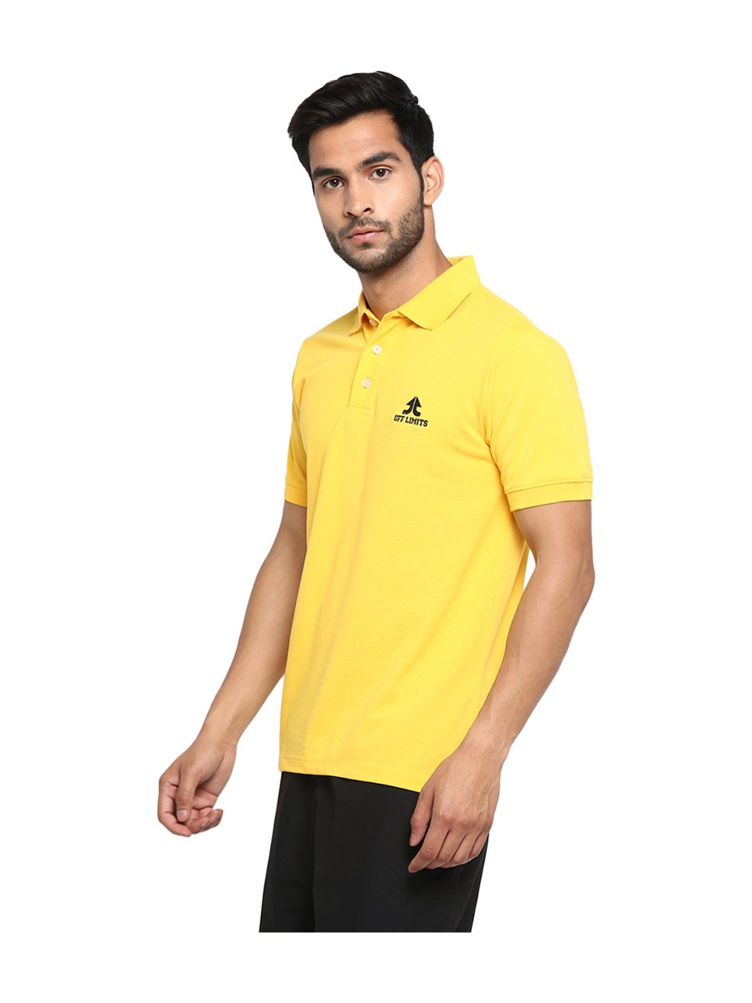 OFF LIMITS Yellow Short Sleeves Solid Polo T-Shirt