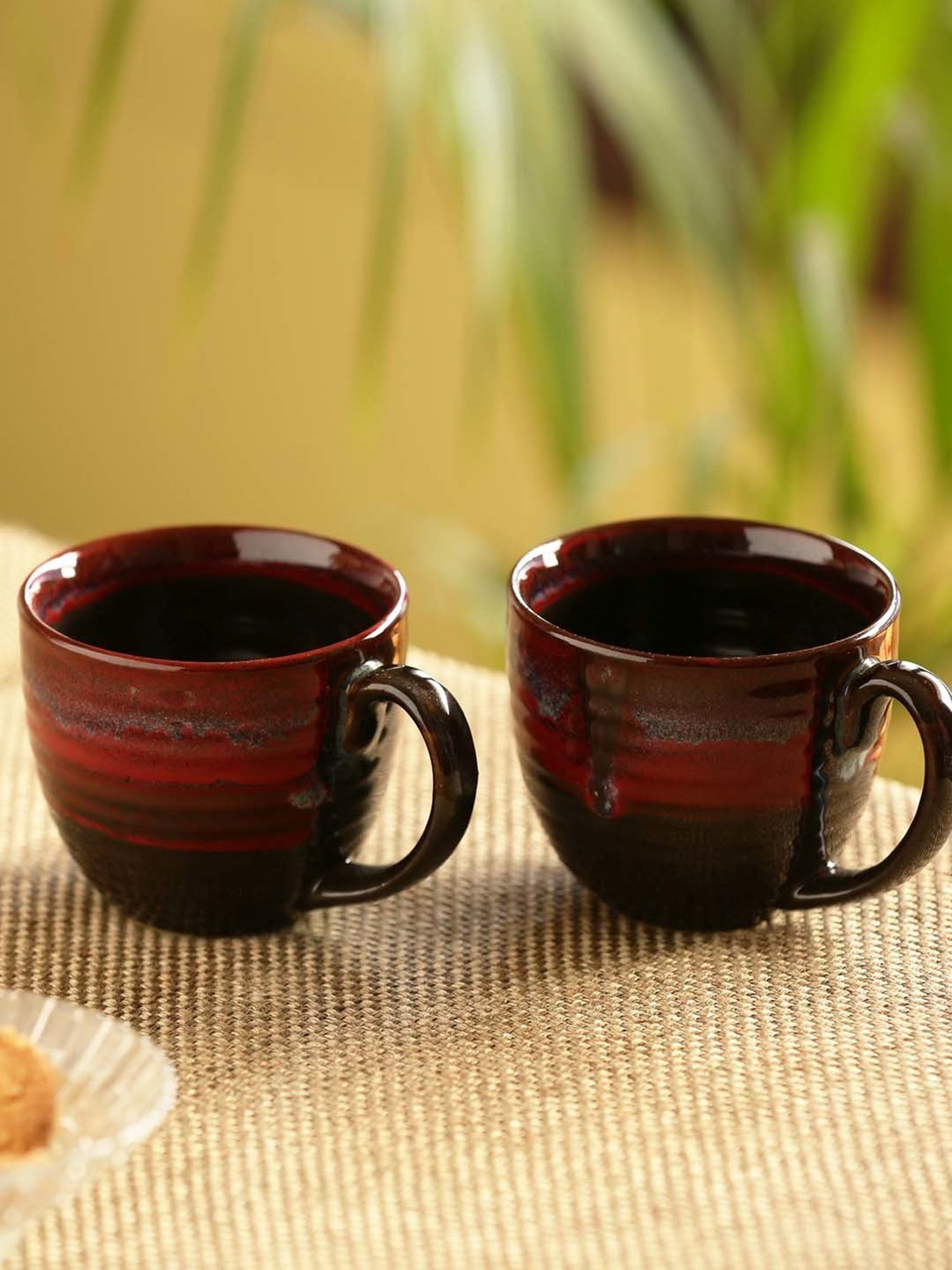 ExclusiveLane 'Crimson Lava Dome' Hand Glazed Studio Pottery Ceramic Coffee & Tea Mugs (Set Of 2)