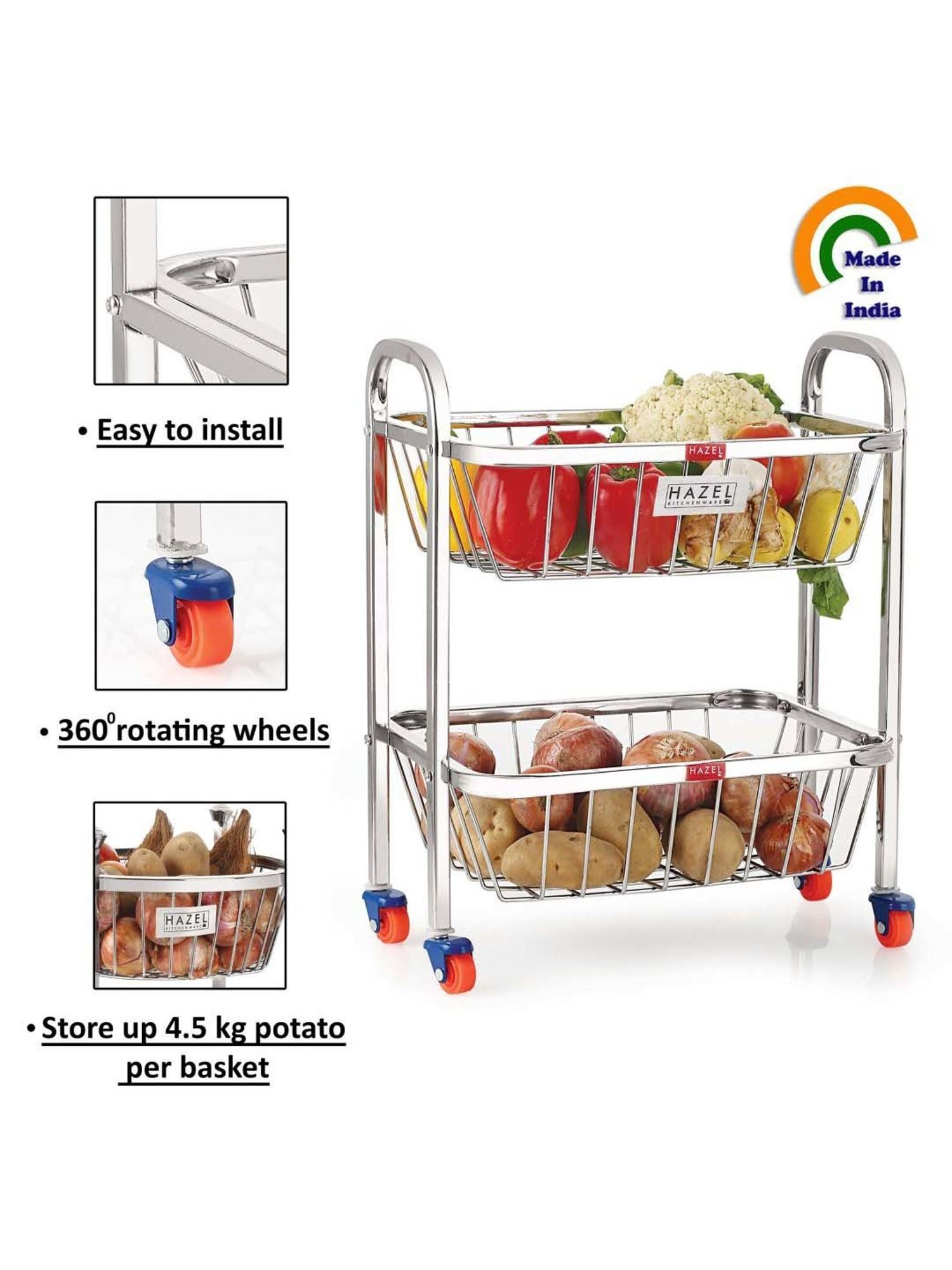 HAZEL Silver Stainless Steel Fruits Storage Basket