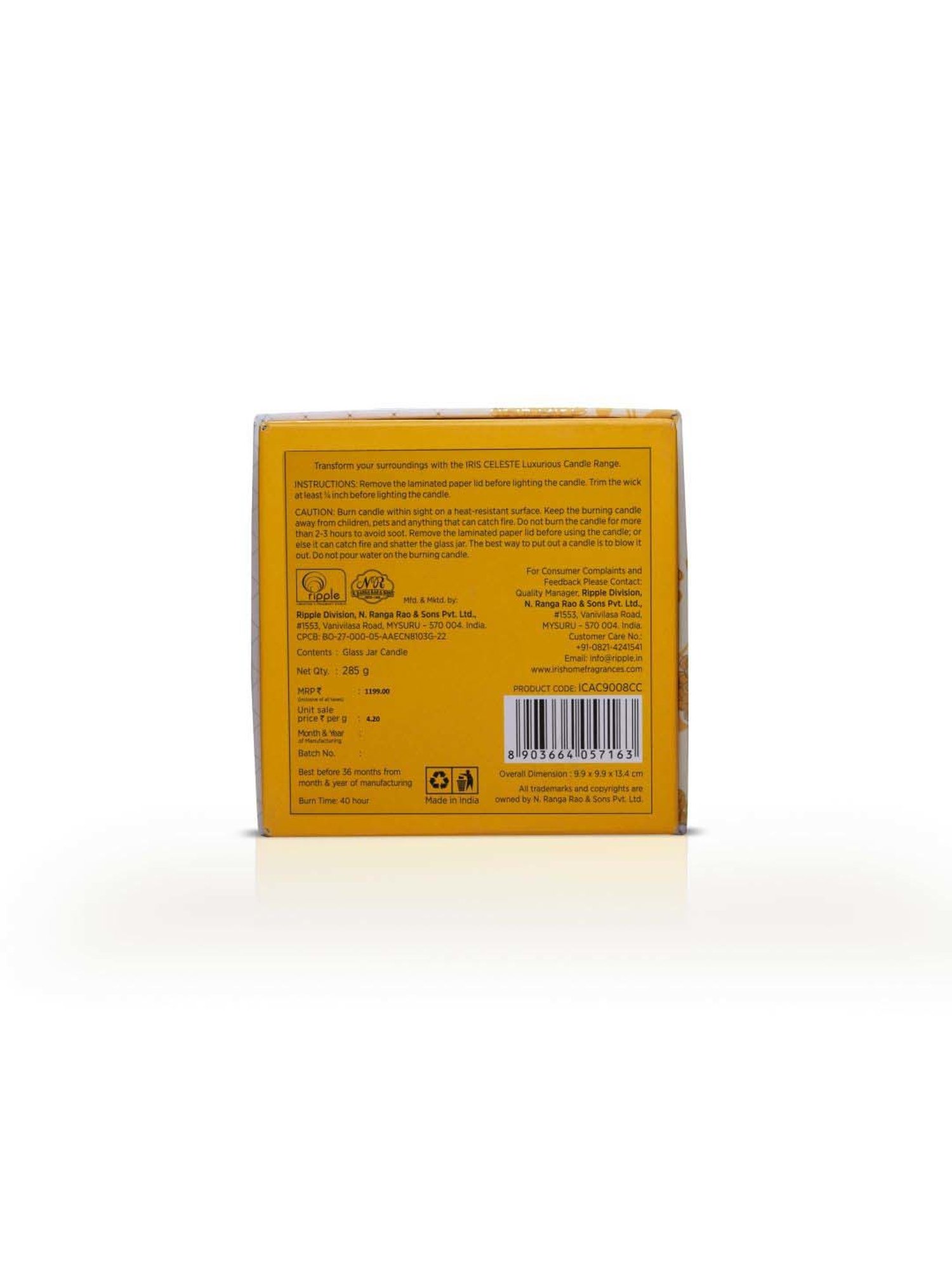 IRIS Gold Collection White Celeste Hurricane Choco Orange Fragrance Candle