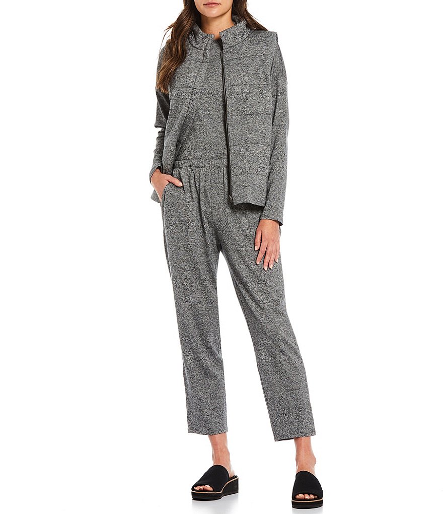 Ruby Rd. Soft Paisley Print Stand Collar Zip Front Patch Pocket Vest