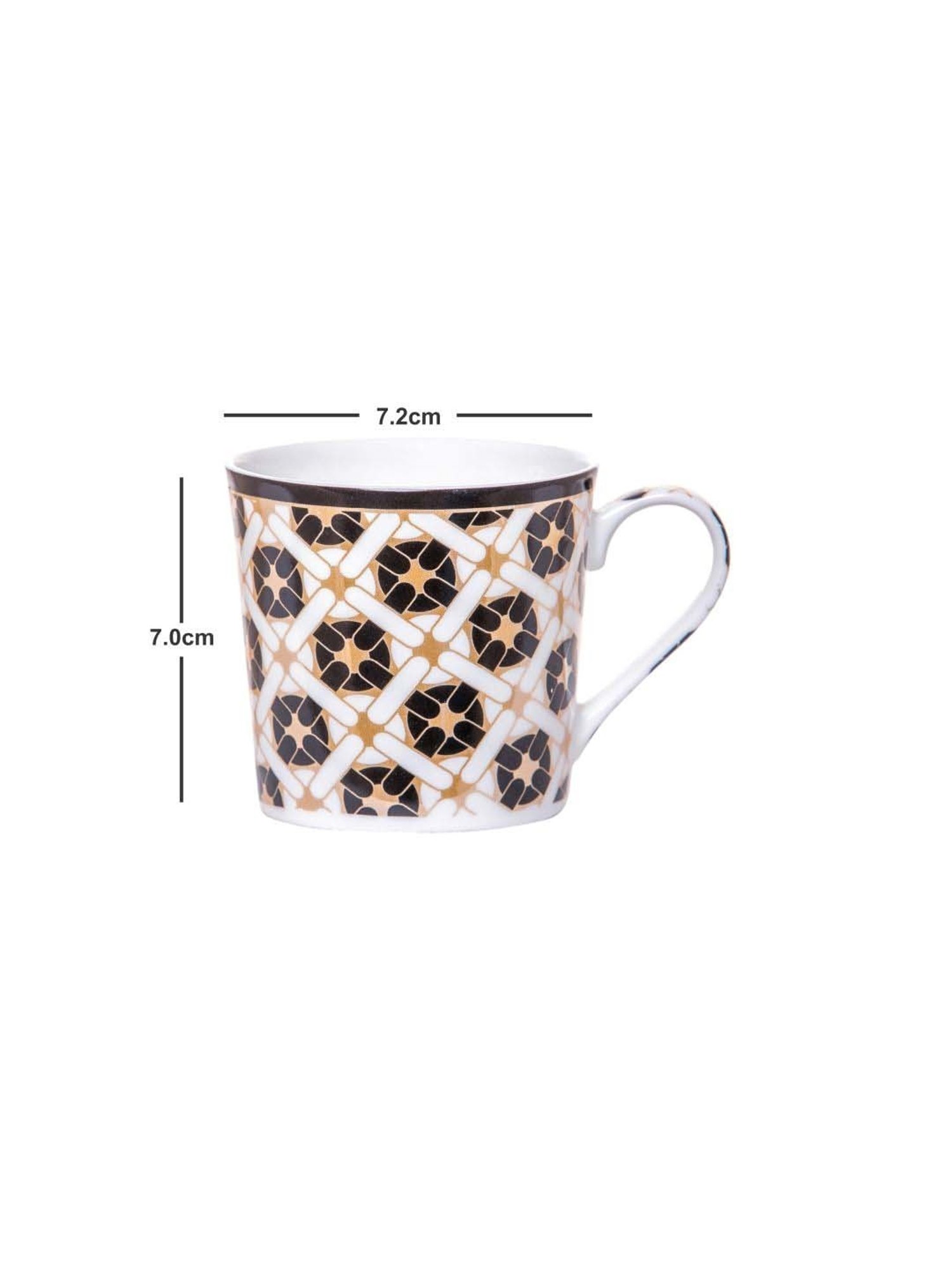 SONAKI White & Black Bone China Coffee Mug (0.2 L) - Set of 6