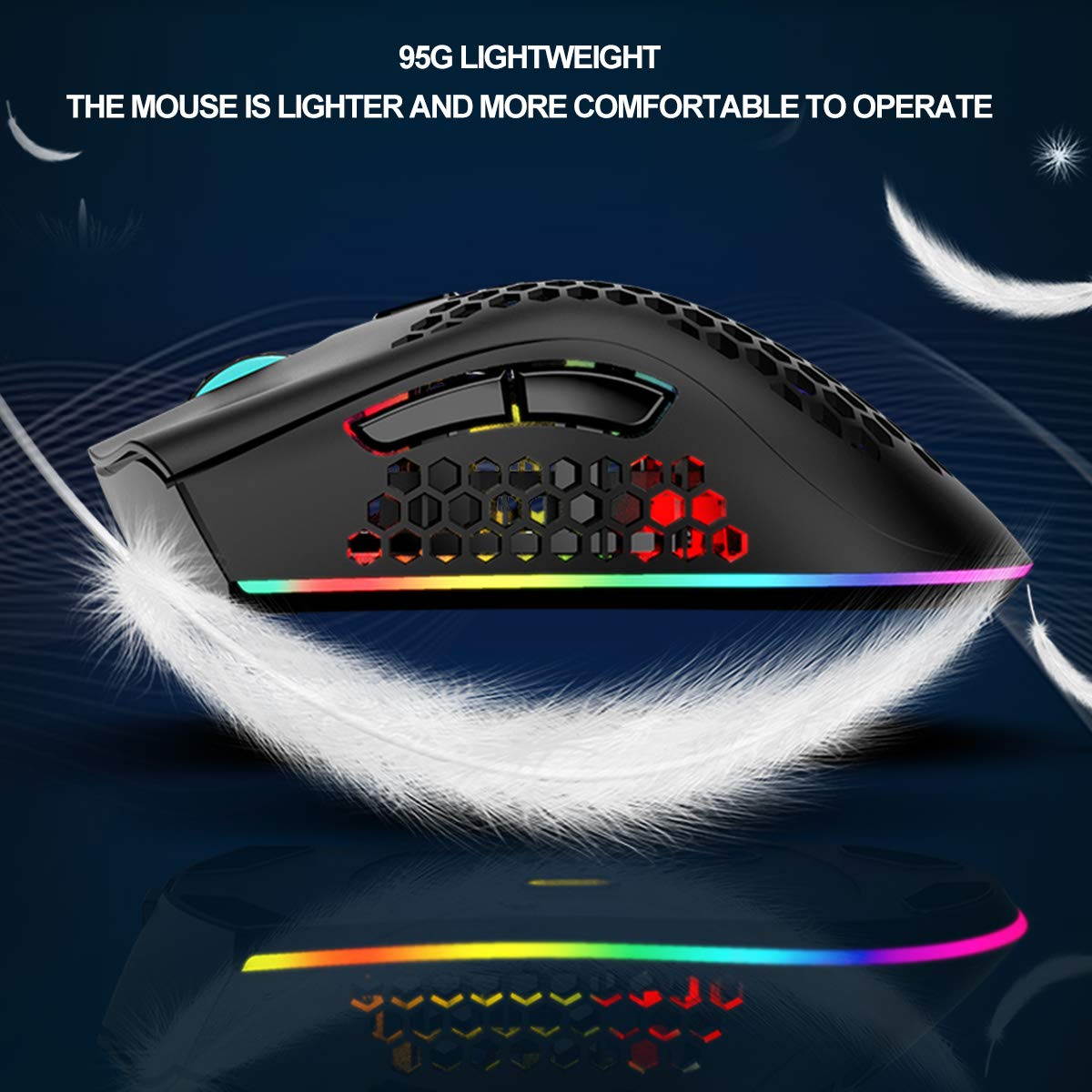 Wireless Gaming Mouse Rechargeable USB PC Gaming Mouse RGB Backlit Mouse Ergonomic Optical Mice W/Honeycomb Shell for PC Computer Laptop