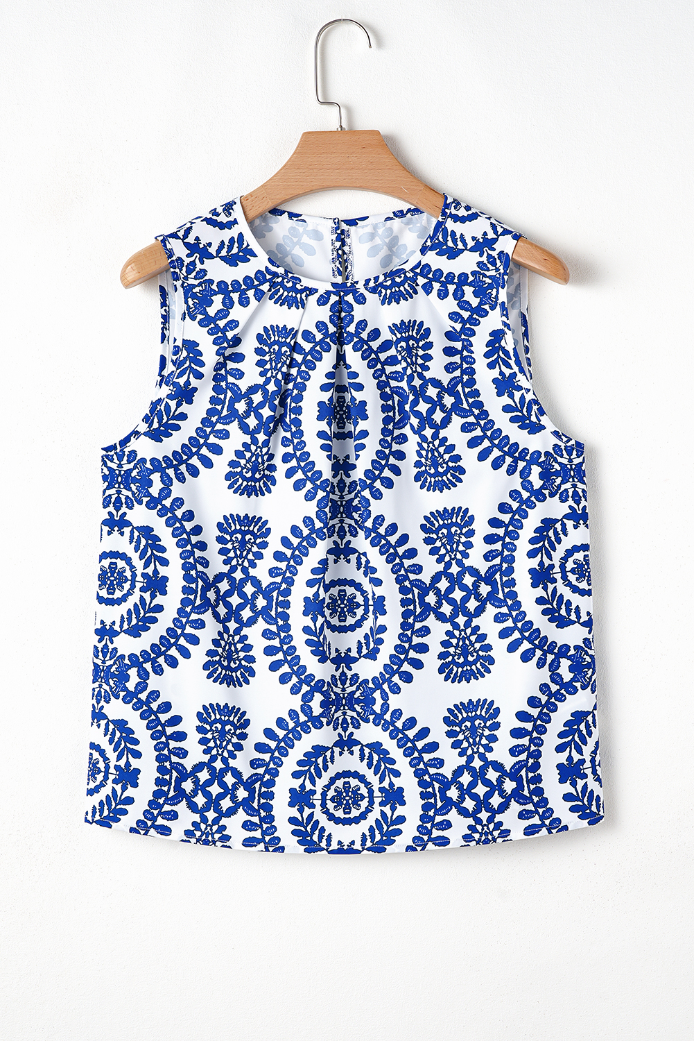 White Spotted Print Tie Neck Color Block Halter Sleeveless Shirt