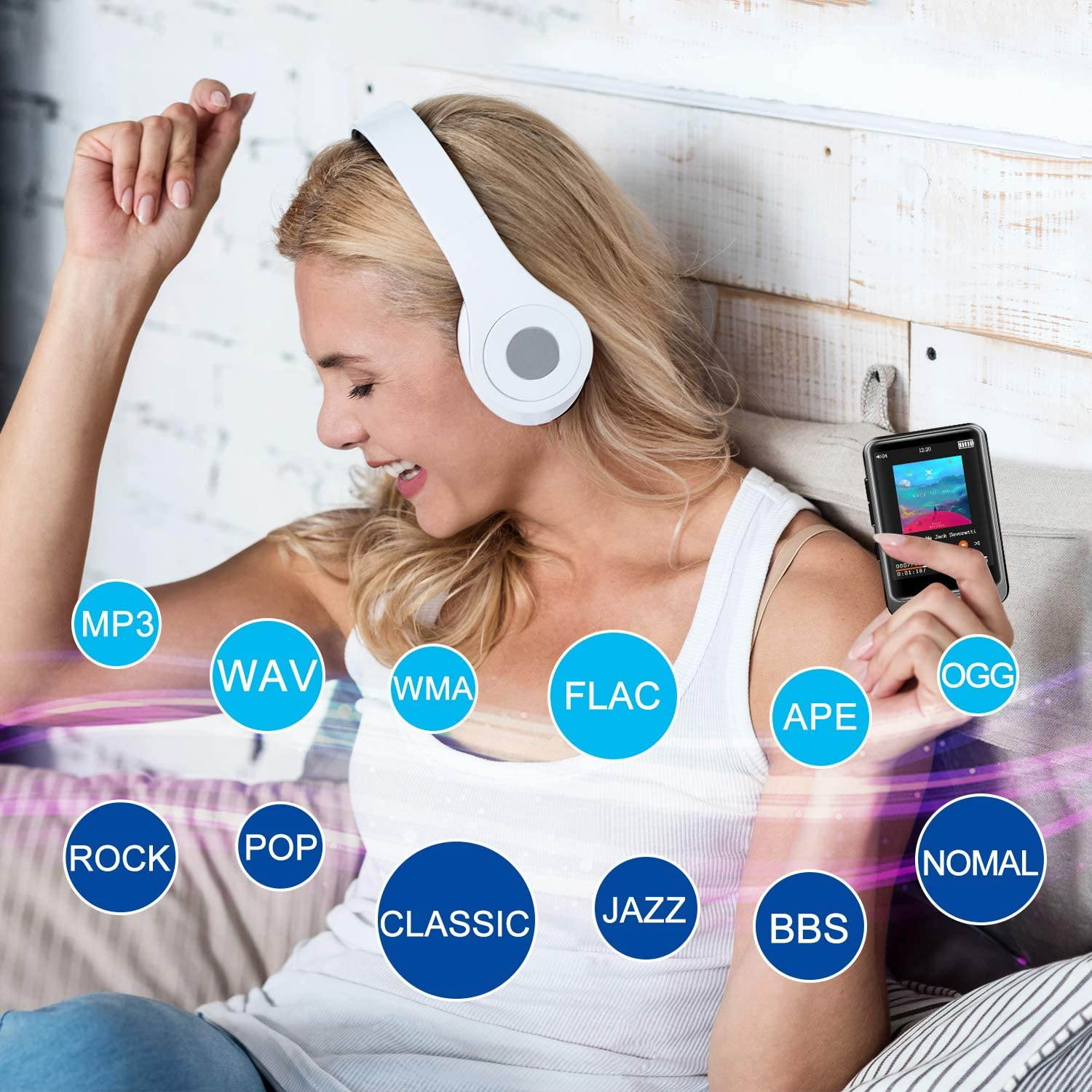 MP3 Player, Searick 16G MP3 Player with Bluetooth 4.2, 2.4" LCD Portable HiFi Lossless Sound Music MP3 Players with FM Radio/Voice Recorder, Support up to 128GB (Headphone, Armband, Lanyard Included)