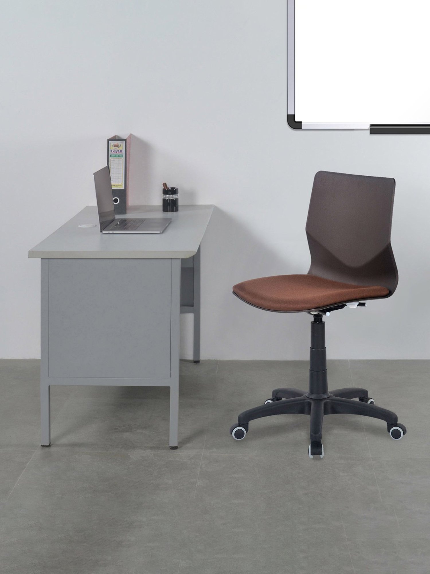 Nilkamal Zing Brown Fabric Office Chair with Height Adjustable & Swivel without Arm