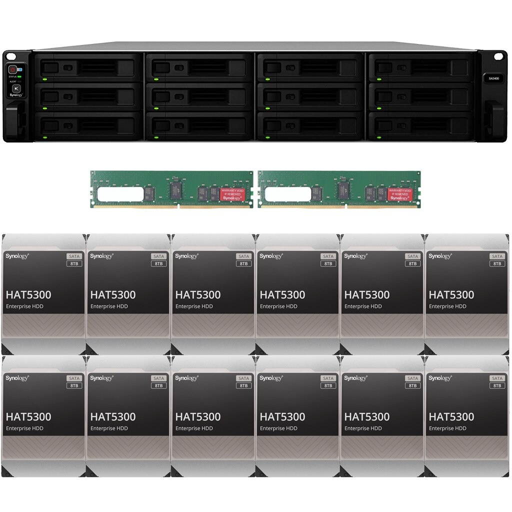 Synology SA3400 Enterprise NAS with 16GB RAM and 144TB (12 x 12TB) of HAT5300 Synology Enterprise Drives Fully Assembled and Tested By CustomTechSales