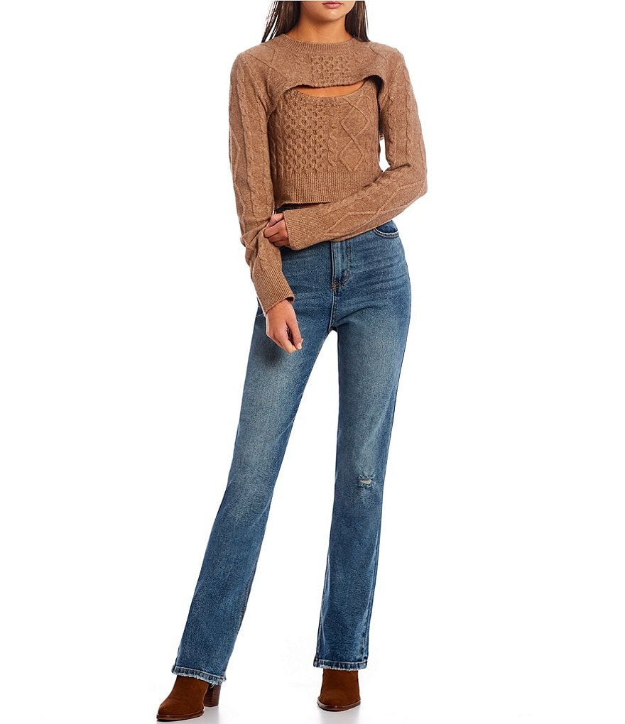 GB Round Neck Fuzzy Eyelash Sweater