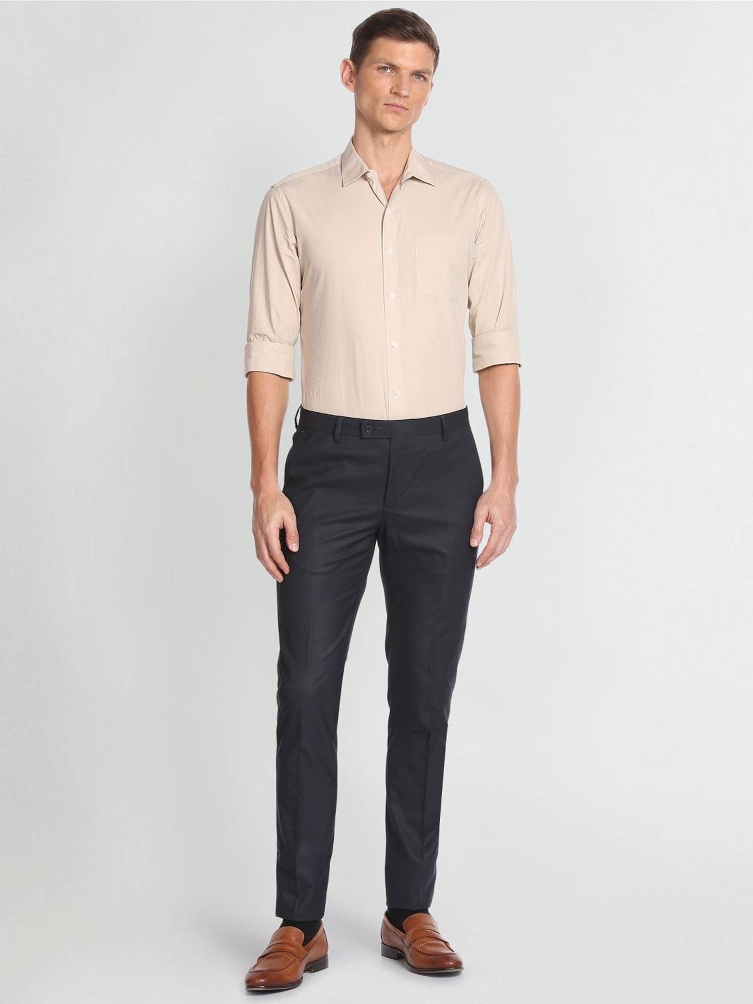 Arrow Blue Regular Fit Self Pattern Trousers