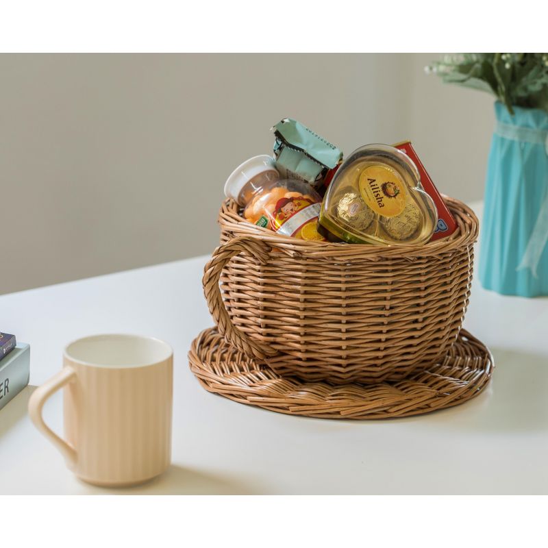 Vintiquewise Wicker Saucer Coffee Mug Cup Decorative Gift Basket Desk Organizer