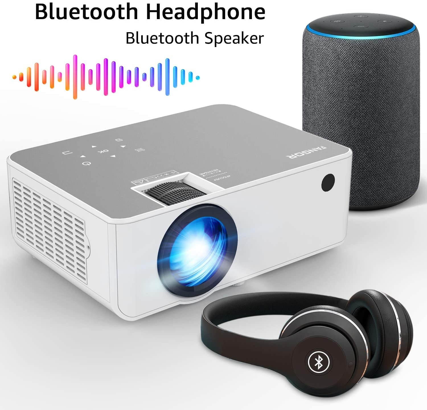 FANGOR F-506 1080P HD Projector, 230" Portable WiFi Bluetooth  Projector with Tripod, Compatible with TV Stick, HDMI, VGA, USB, Laptop, iOS & Android