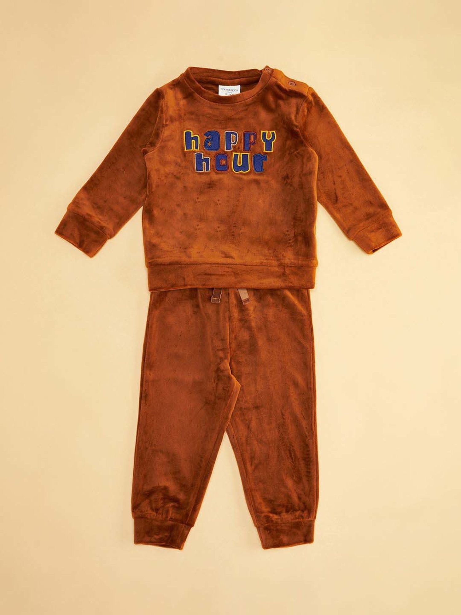 Pantaloons Baby Brown Cotton Printed Full Sleeves Sweatshirts Set