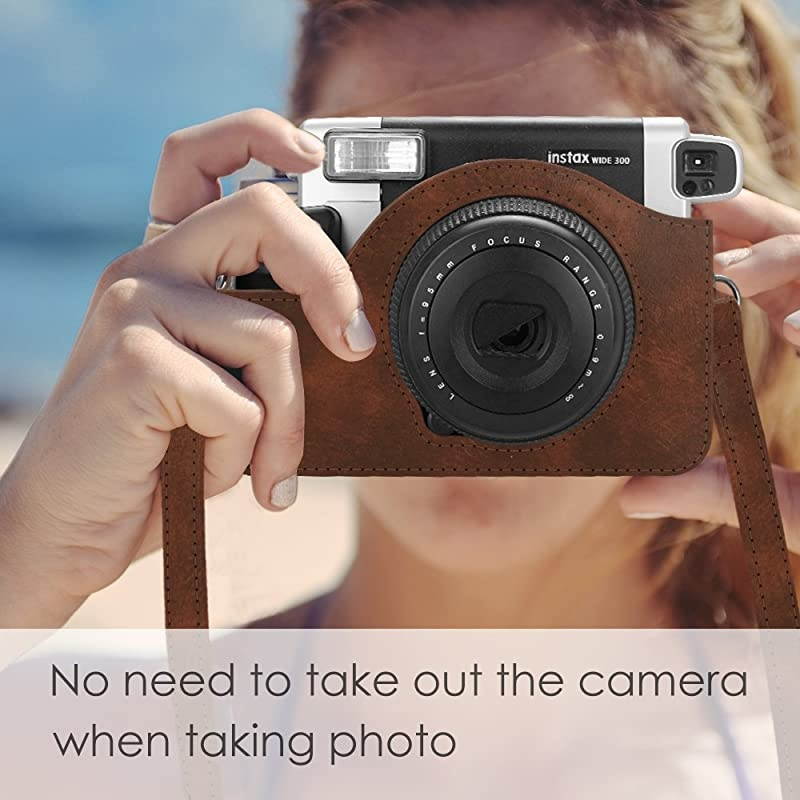 Protective Case Compatible with Fujifilm Instax Wide 300 Instant Film Camera - Premium PU Leather Protective Bag Cover w/Removable Strap, Vintage Brown